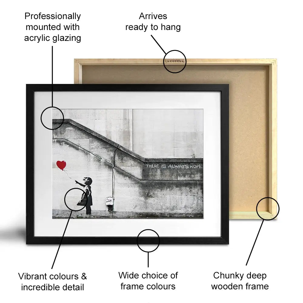 Girl And Heart Balloon Framed Art Print Girl And Heart Balloon Framed Art Print | Banksy Art wall art product Banksy