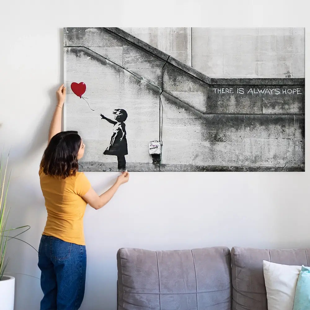 Girl And Heart Balloon Oversized Canvas Print Girl And Heart Balloon Oversized Canvas Print wall art product Art Print Shop