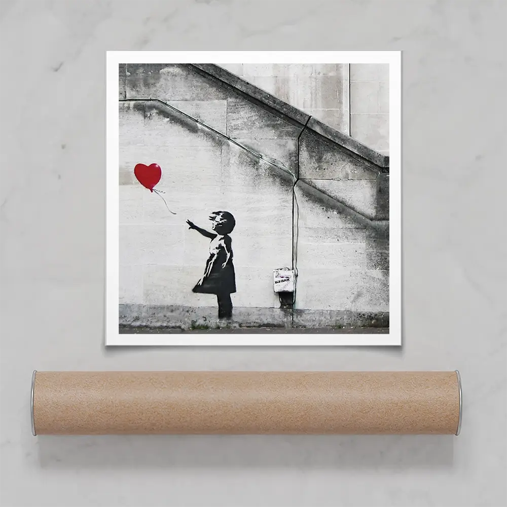 Girl And Heart Balloon Square Art Print Girl And Heart Balloon Square Art Print wall art product Banksy