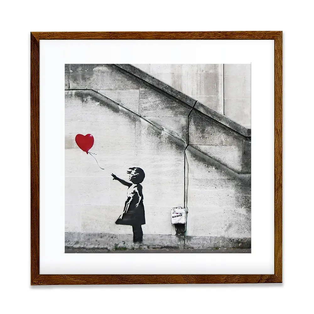 Girl And Heart Balloon Square Framed Art Print Girl And Heart Balloon Square Framed Art Print wall art product Banksy