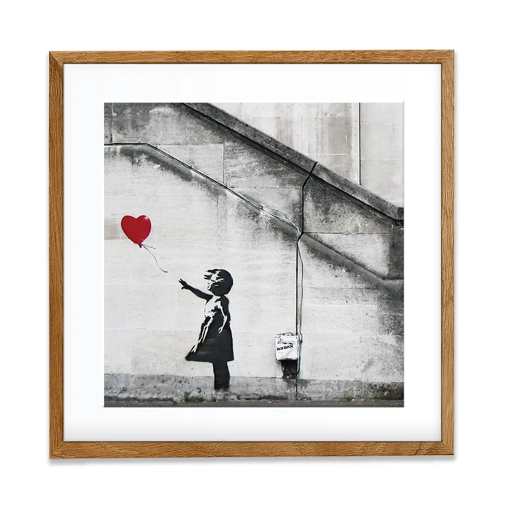 Girl And Heart Balloon Square Framed Art Print Girl And Heart Balloon Square Framed Art Print wall art product Banksy