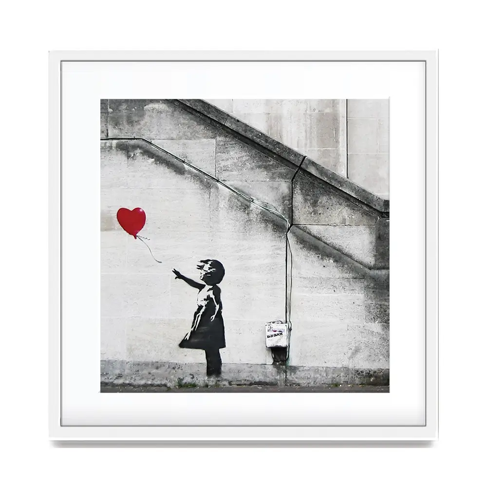 Girl And Heart Balloon Square Framed Art Print Girl And Heart Balloon Square Framed Art Print wall art product Banksy