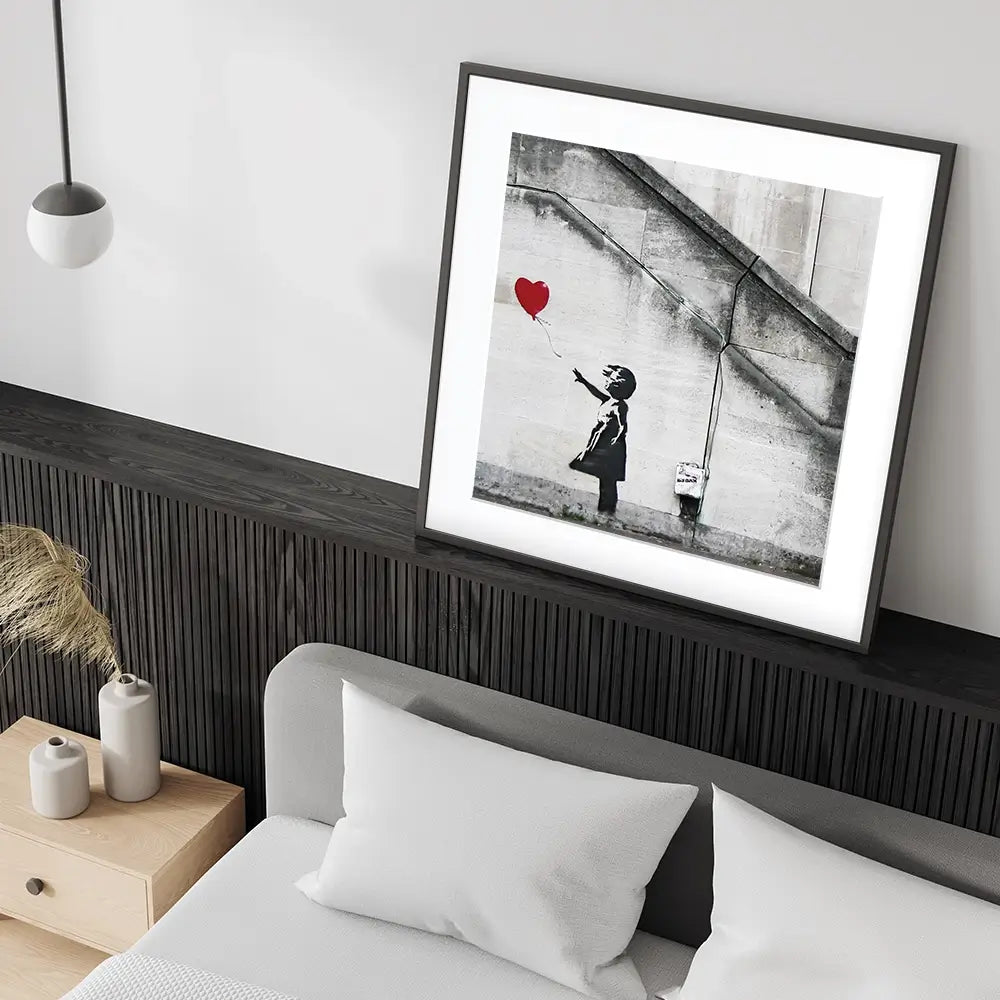 Girl And Heart Balloon Square Framed Art Print Girl And Heart Balloon Square Framed Art Print wall art product Banksy