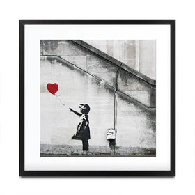 Girl And Heart Balloon Square Framed Art Print Girl And Heart Balloon Square Framed Art Print wall art product Banksy