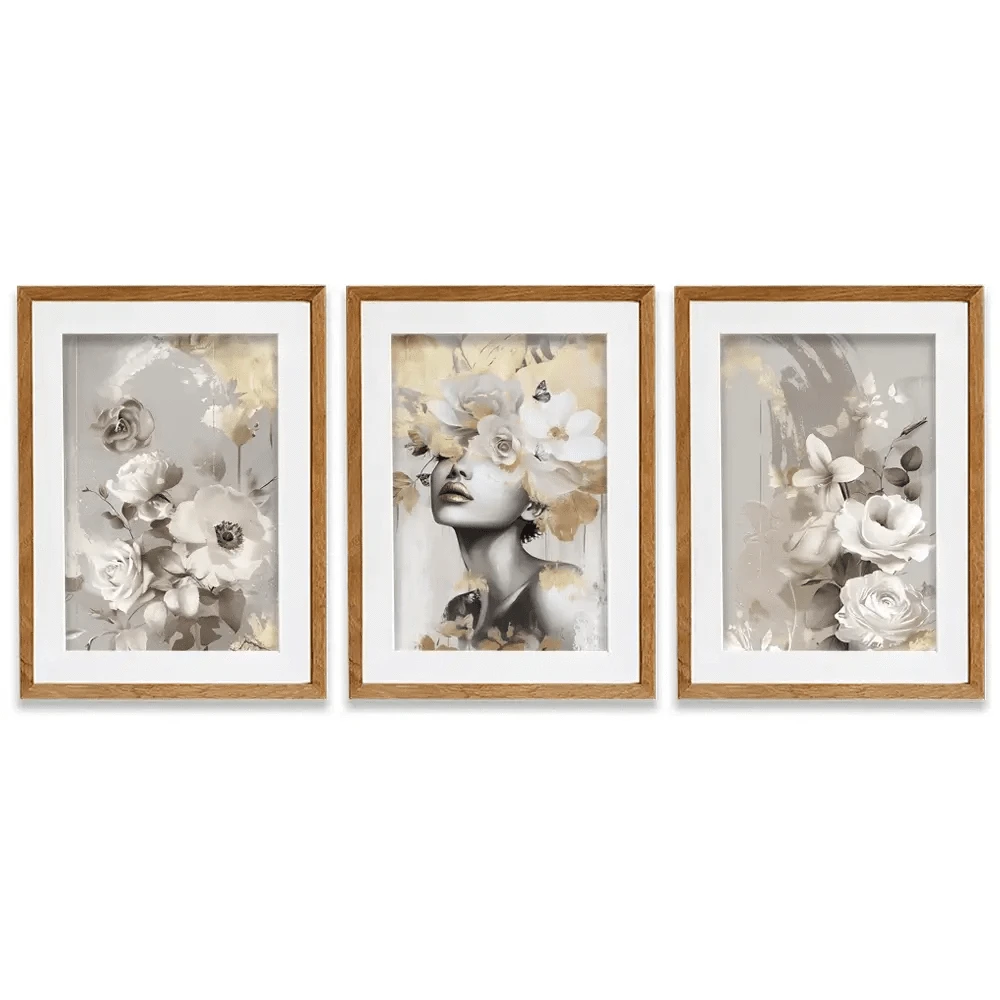 Gold Leaf Bloom Framed Art Print Trio Gold Leaf Bloom Framed Art Print Trio wall art product Isabella Karolewicz