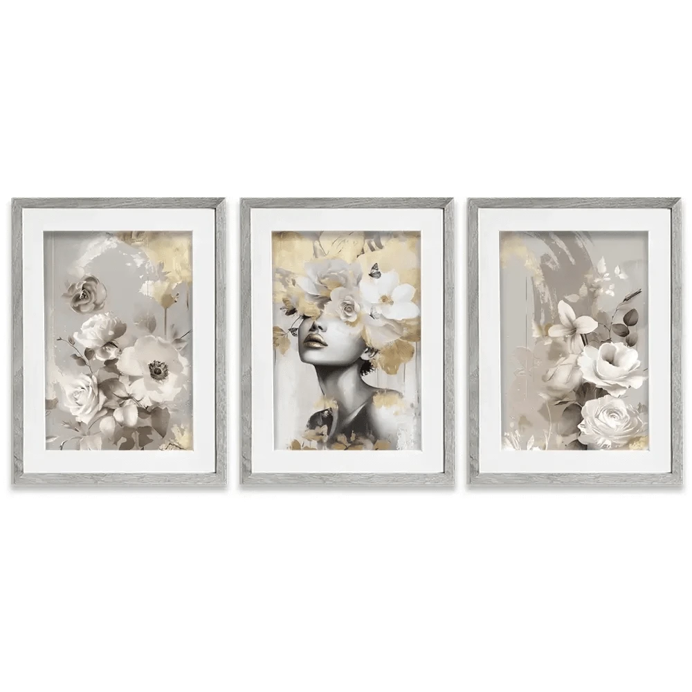 Gold Leaf Bloom Framed Art Print Trio Gold Leaf Bloom Framed Art Print Trio wall art product Isabella Karolewicz