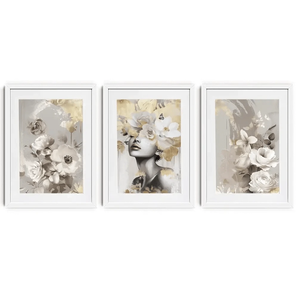 Gold Leaf Bloom Framed Art Print Trio Gold Leaf Bloom Framed Art Print Trio wall art product Isabella Karolewicz