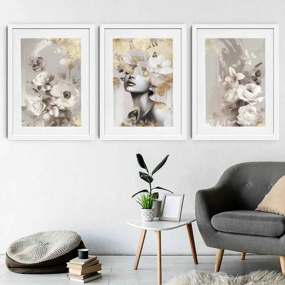 Gold Leaf Bloom Framed Art Print Trio Gold Leaf Bloom Framed Art Print Trio wall art product Isabella Karolewicz