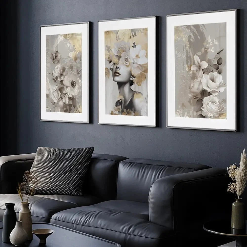 Gold Leaf Bloom Framed Art Print Trio Gold Leaf Bloom Framed Art Print Trio wall art product Isabella Karolewicz