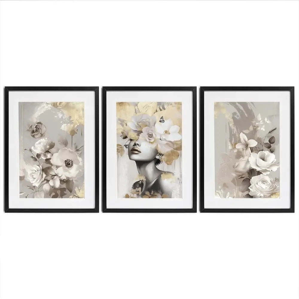 Gold Leaf Bloom Framed Art Print Trio Gold Leaf Bloom Framed Art Print Trio wall art product Isabella Karolewicz
