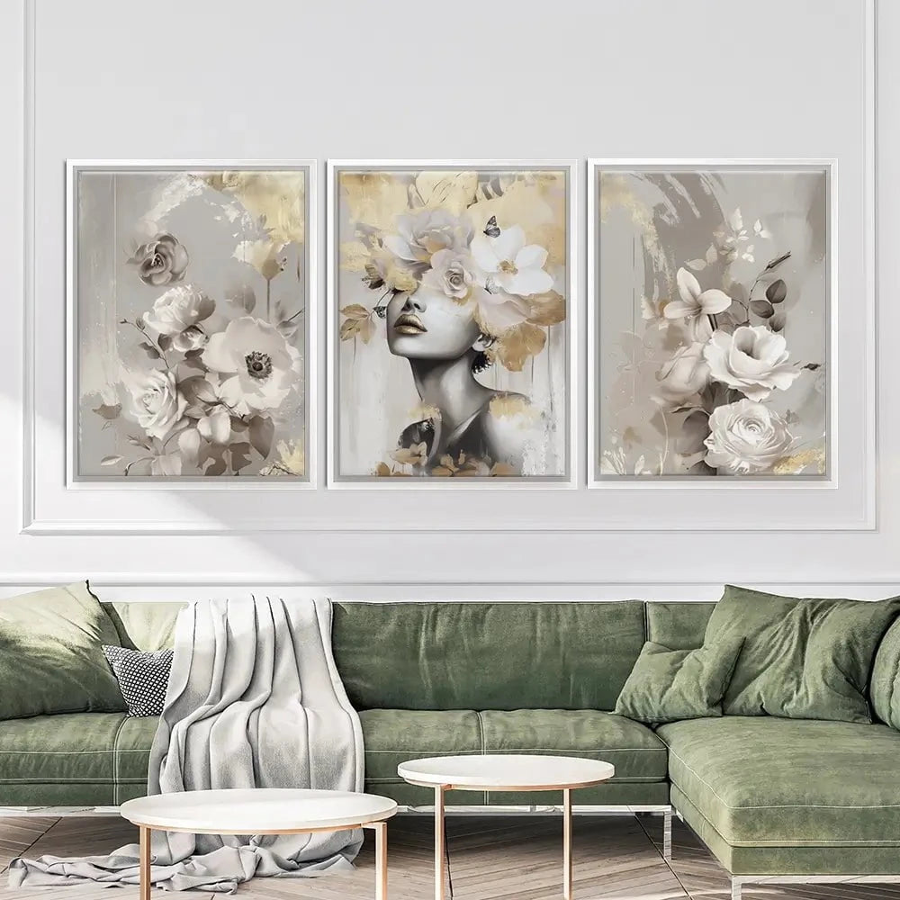 Gold Leaf Bloom Trio Canvas Print Gold Leaf Bloom Trio Canvas Print wall art product Isabella Karolewicz