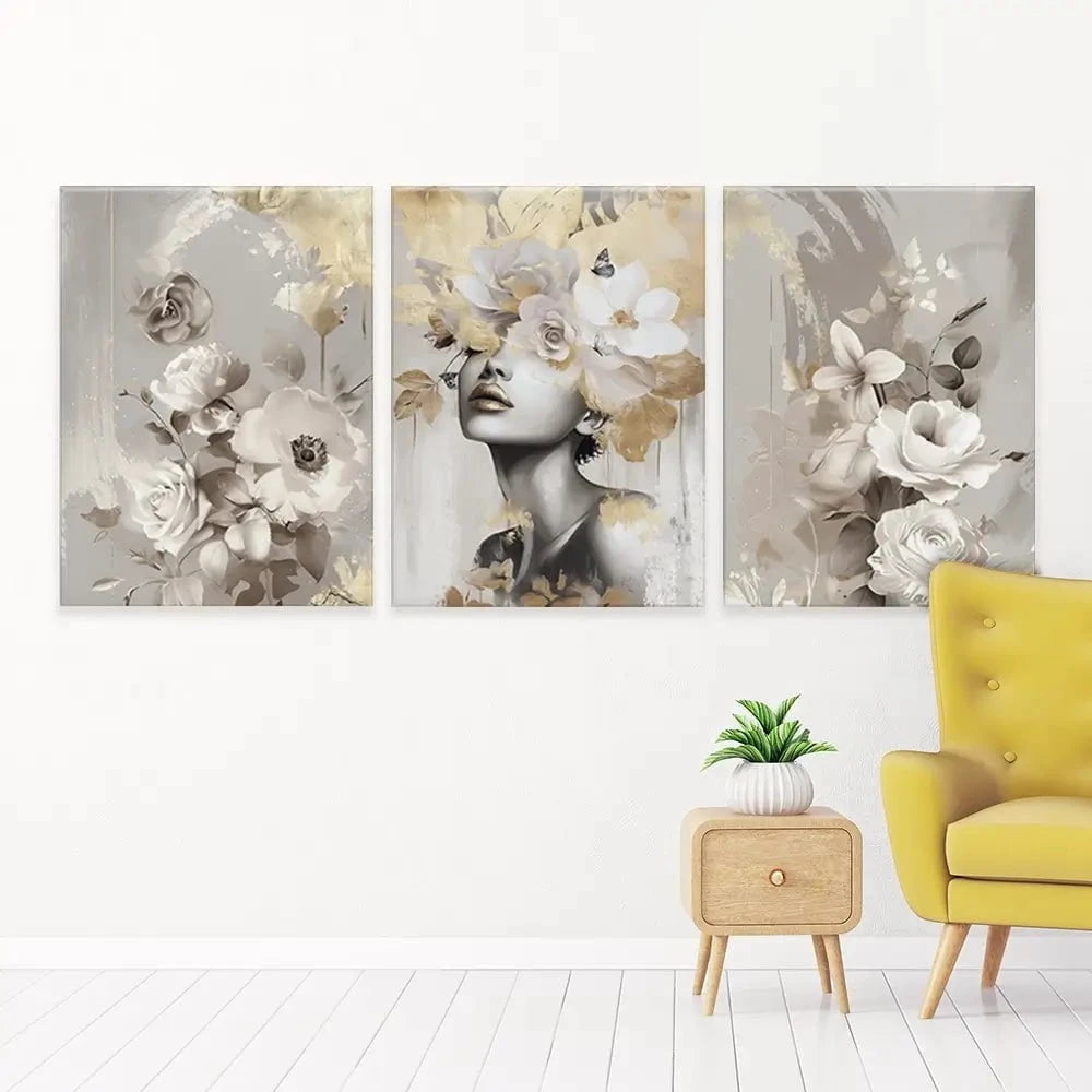 Gold Leaf Bloom Trio Canvas Print Gold Leaf Bloom Trio Canvas Print wall art product Isabella Karolewicz