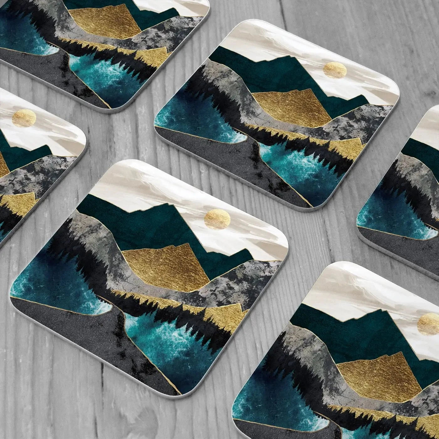 Gold Mountain Coaster Set Rainbow Soul Tree Coaster Set | Rainbow Soul Tree Art Coasters wall art product Svetlana Aleynikova