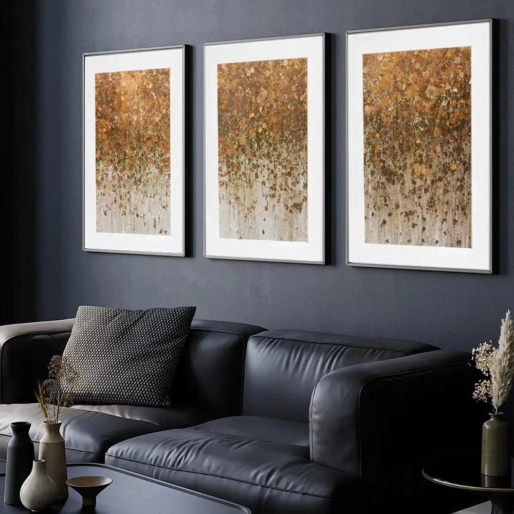 Golden Leaf Wall Framed Art Print Trio Golden Leaf Wall Framed Art Print Trio wall art product WIN12_ET / Shutterstock