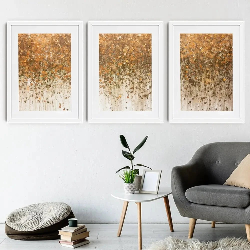 Golden Leaf Wall Framed Art Print Trio Golden Leaf Wall Framed Art Print Trio wall art product WIN12_ET / Shutterstock