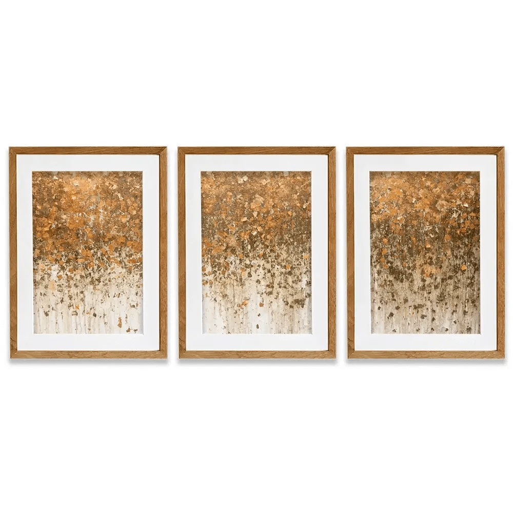 Golden Leaf Wall Framed Art Print Trio Golden Leaf Wall Framed Art Print Trio wall art product WIN12_ET / Shutterstock