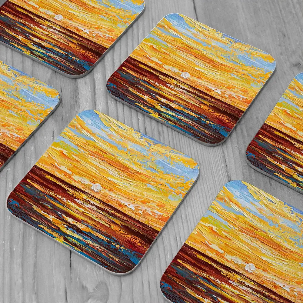 Golden Sunset Coaster Set Rainbow Soul Tree Coaster Set | Rainbow Soul Tree Art Coasters wall art product Olga Tkachyk