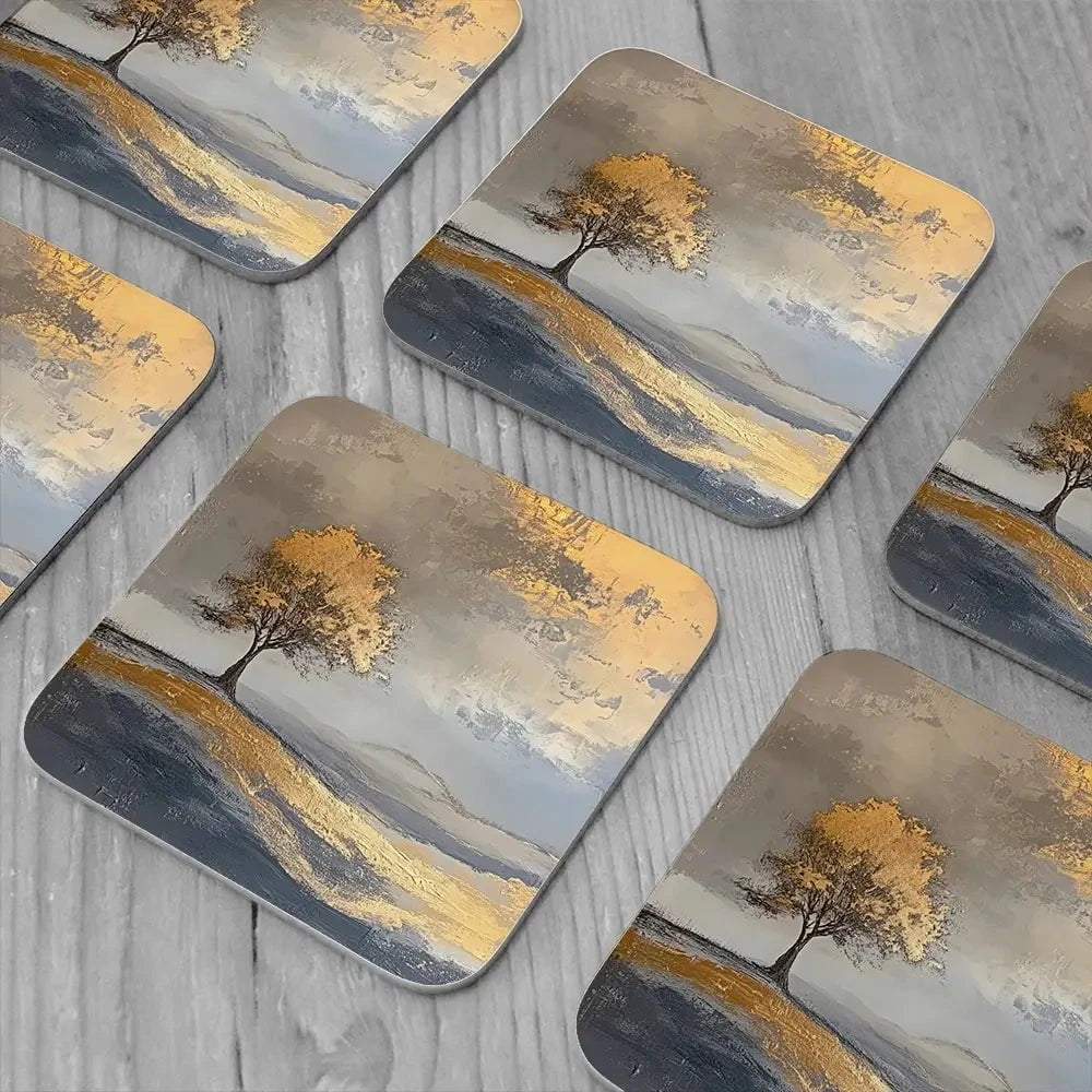 Golden Tree Coaster Set Rainbow Soul Tree Coaster Set | Rainbow Soul Tree Art Coasters wall art product David Alexander Elder
