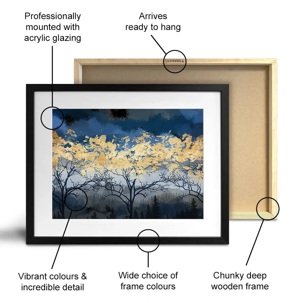 Golden Trees Framed Art Print Golden Trees Framed Art Print wall art product FLOWER 3D / Shutterstock