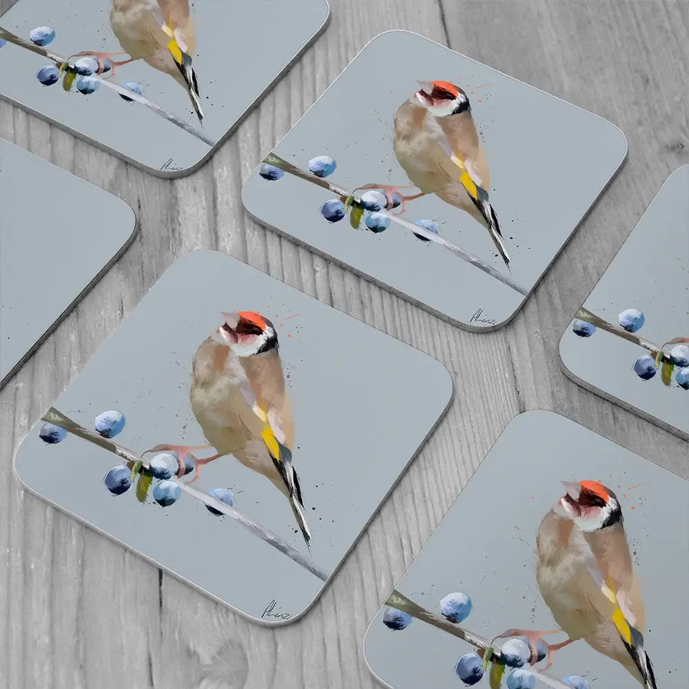 Goldfinch And Berries Coaster Set Goldfinch And Berries Coaster Set wall art product Aimee Linzi