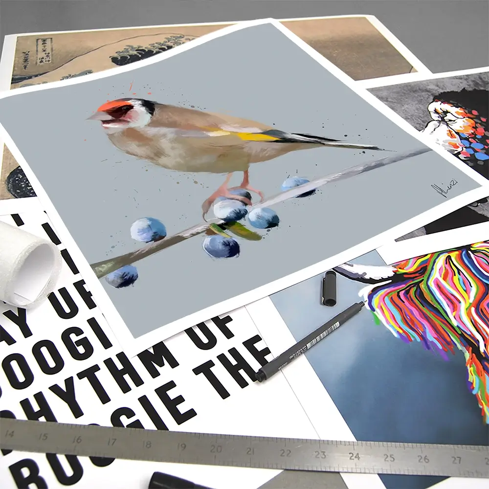 Goldfinch And Berries Square Art Print Goldfinch And Berries Square Art Print wall art product Aimee Linzi