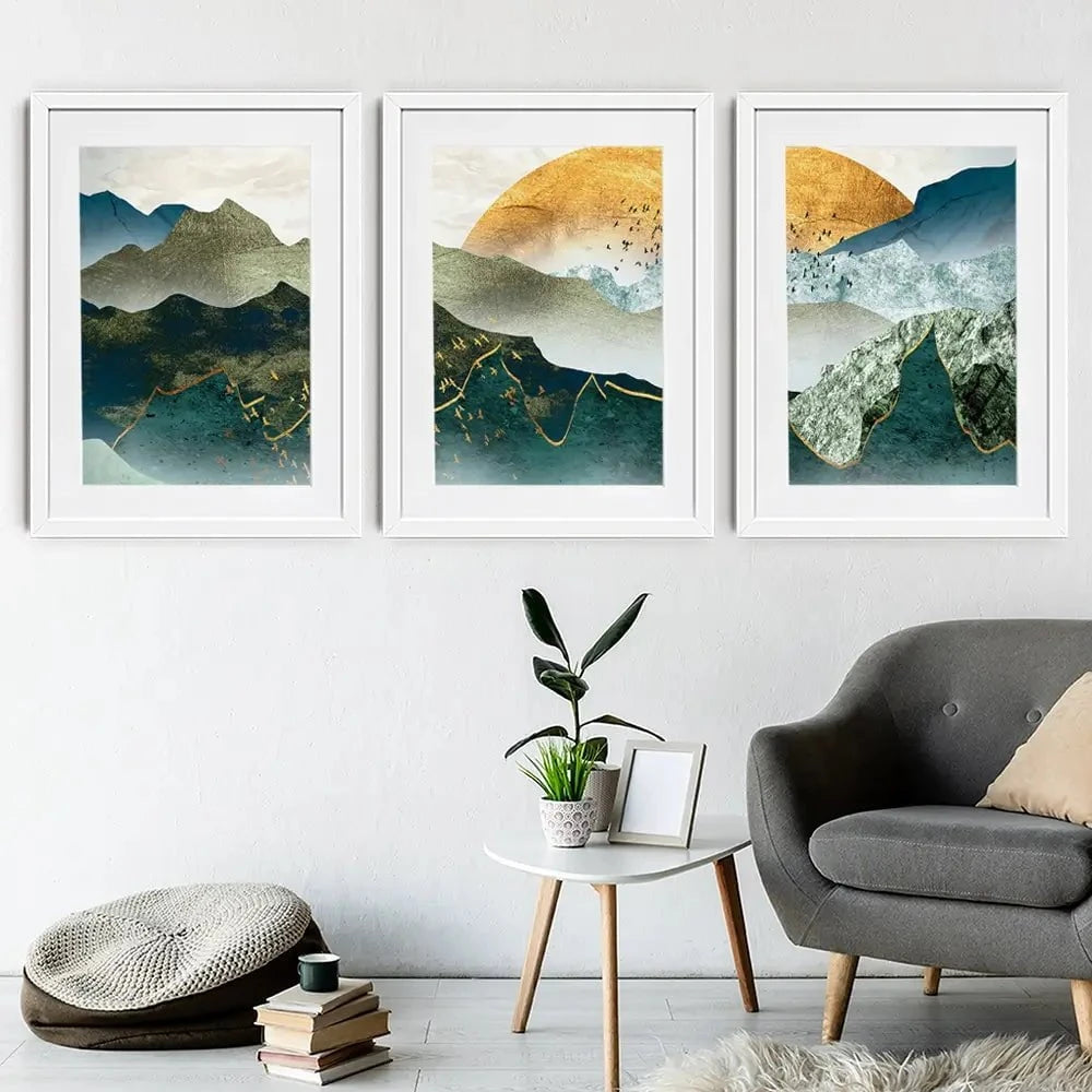 Green Golden Mountains By Sunset Framed Art Print Trio Green Golden Mountains By Sunset Framed Art Print Trio wall art product Cesar_Torres / Shutterstock