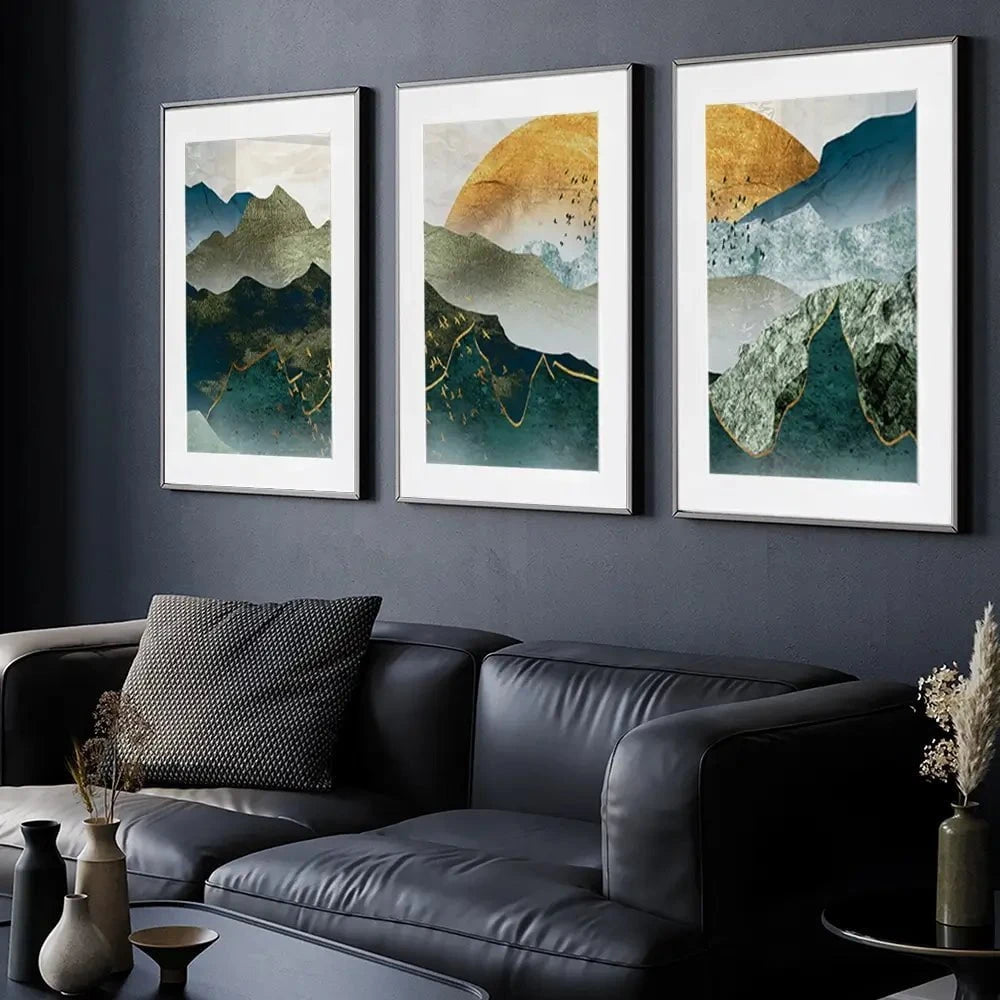 Green Golden Mountains By Sunset Framed Art Print Trio Green Golden Mountains By Sunset Framed Art Print Trio wall art product Cesar_Torres / Shutterstock