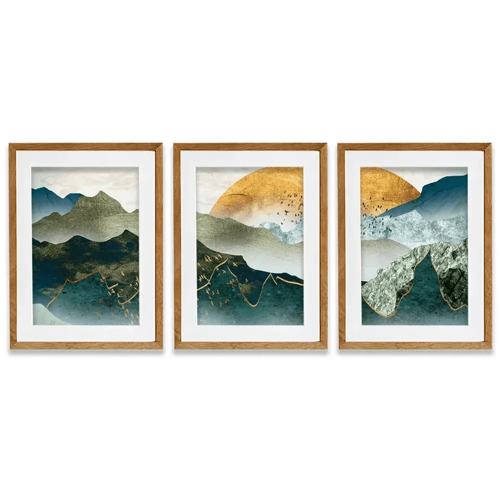 Green Golden Mountains By Sunset Framed Art Print Trio Green Golden Mountains By Sunset Framed Art Print Trio wall art product Cesar_Torres / Shutterstock