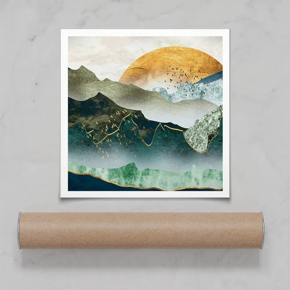 Green Golden Mountains By Sunset Square Art Print Green Golden Mountains By Sunset Square Art Print wall art product Cesar_Torres / Shutterstock