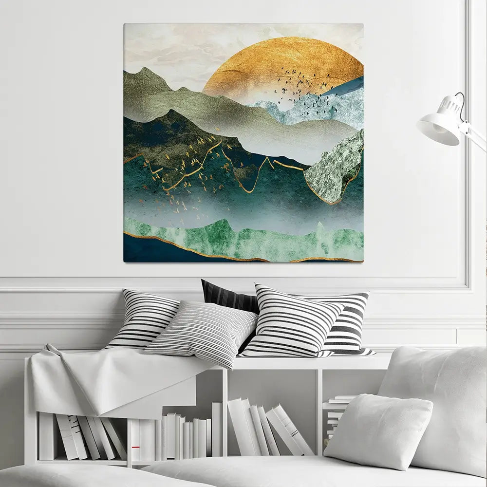 Green Golden Mountains By Sunset Square Canvas Print Green Golden Mountains By Sunset Square Canvas Print wall art product Cesar_Torres / Shutterstock