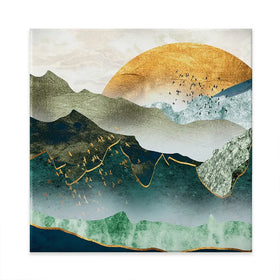 Green Golden Mountains By Sunset Square Canvas Print Green Golden Mountains By Sunset Square Canvas Print wall art product Cesar_Torres / Shutterstock