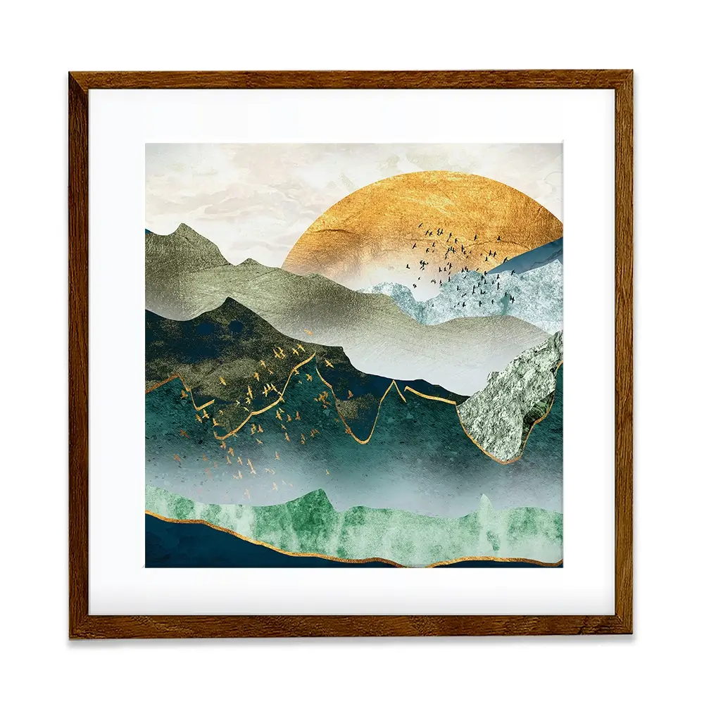 Green Golden Mountains By Sunset Square Framed Art Print Green Golden Mountains By Sunset Square Framed Art Print wall art product Cesar_Torres / Shutterstock