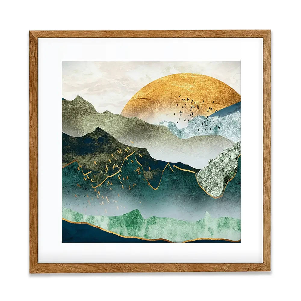 Green Golden Mountains By Sunset Square Framed Art Print Green Golden Mountains By Sunset Square Framed Art Print wall art product Cesar_Torres / Shutterstock