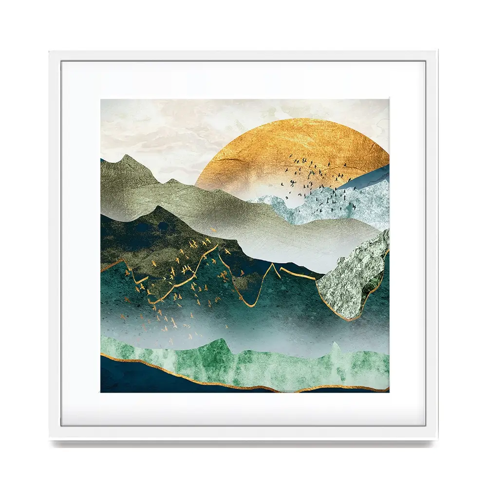 Green Golden Mountains By Sunset Square Framed Art Print Green Golden Mountains By Sunset Square Framed Art Print wall art product Cesar_Torres / Shutterstock