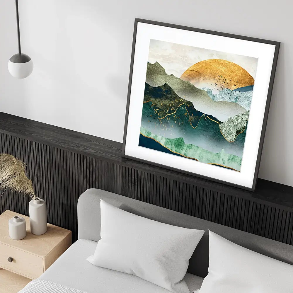 Green Golden Mountains By Sunset Square Framed Art Print Green Golden Mountains By Sunset Square Framed Art Print wall art product Cesar_Torres / Shutterstock