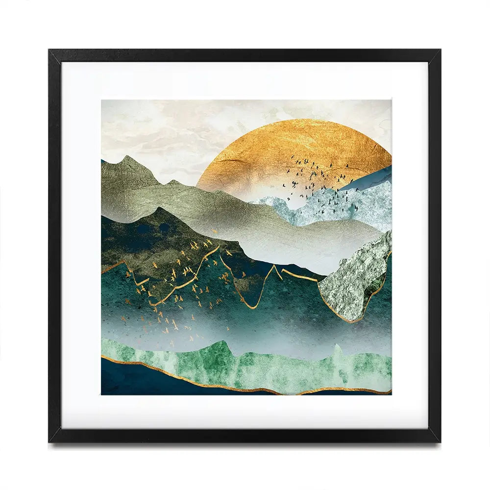 Green Golden Mountains By Sunset Square Framed Art Print Green Golden Mountains By Sunset Square Framed Art Print wall art product Cesar_Torres / Shutterstock