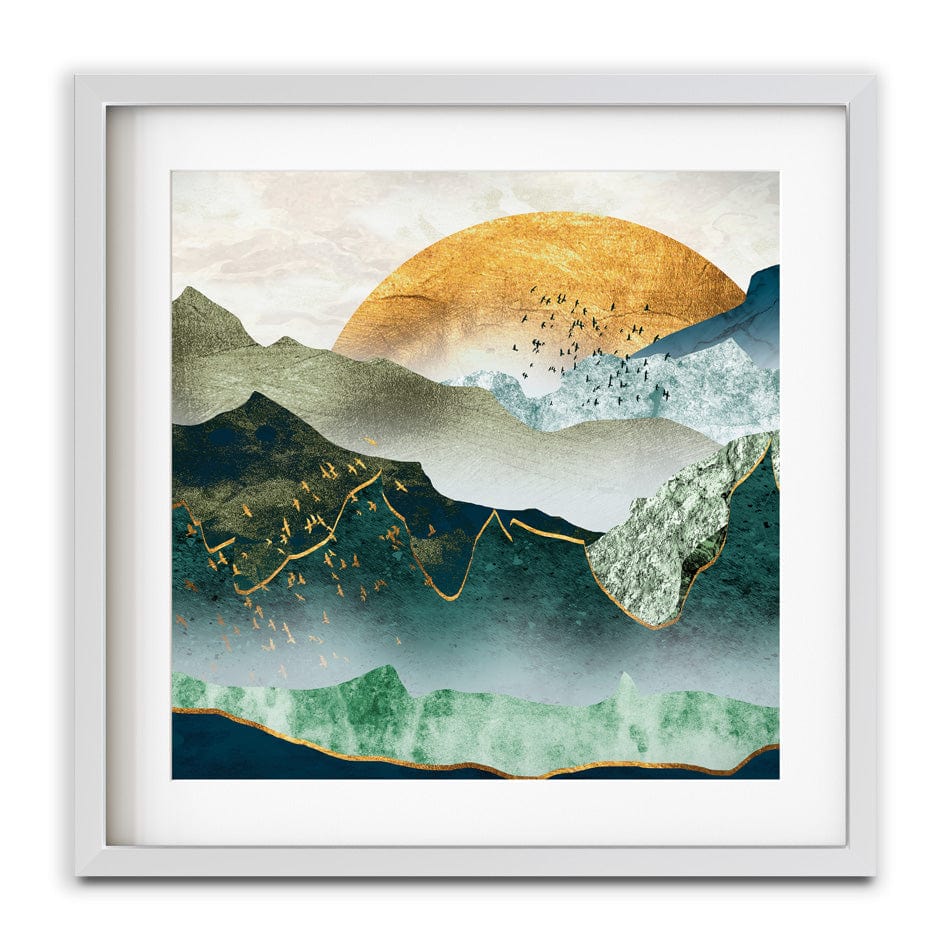 Green Golden Mountains By Sunset Square Framed Art Print wall art product Cesar_Torres / Shutterstock