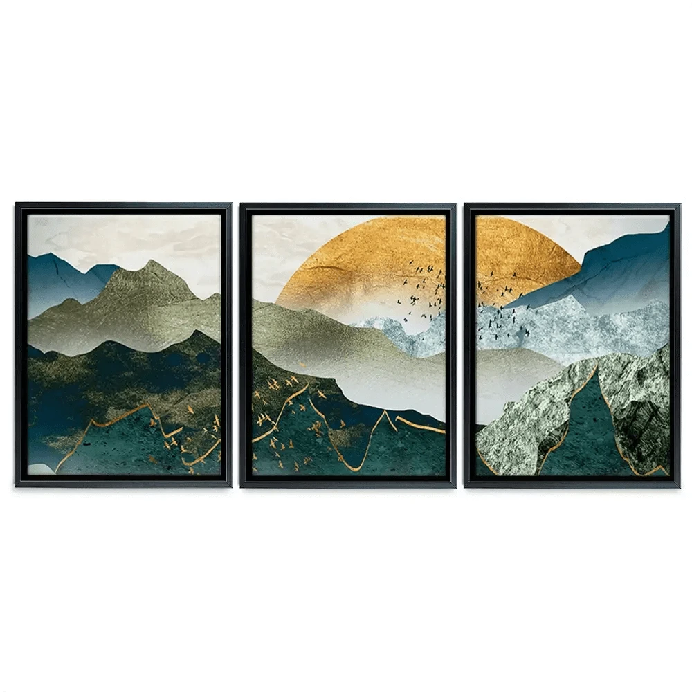 Green Golden Mountains By Sunset Trio Canvas Print Green Golden Mountains By Sunset Trio Canvas Print wall art product Cesar_Torres / Shutterstock