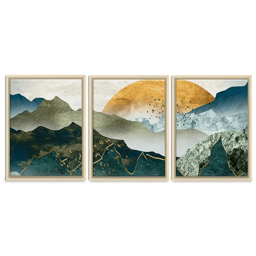 Green Golden Mountains By Sunset Trio Canvas Print Green Golden Mountains By Sunset Trio Canvas Print wall art product Cesar_Torres / Shutterstock