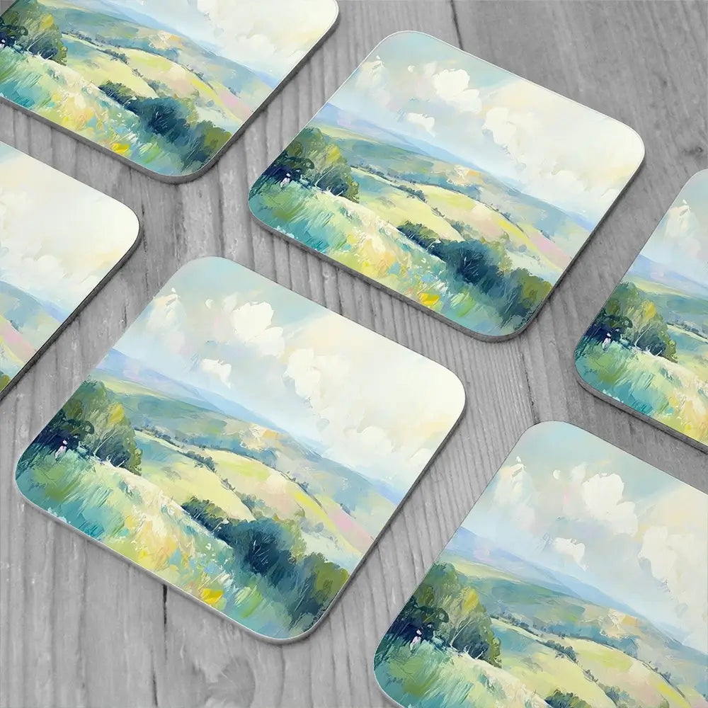 Green Hills Coaster Set Green Hills Coaster Set wall art product Art Print Shop