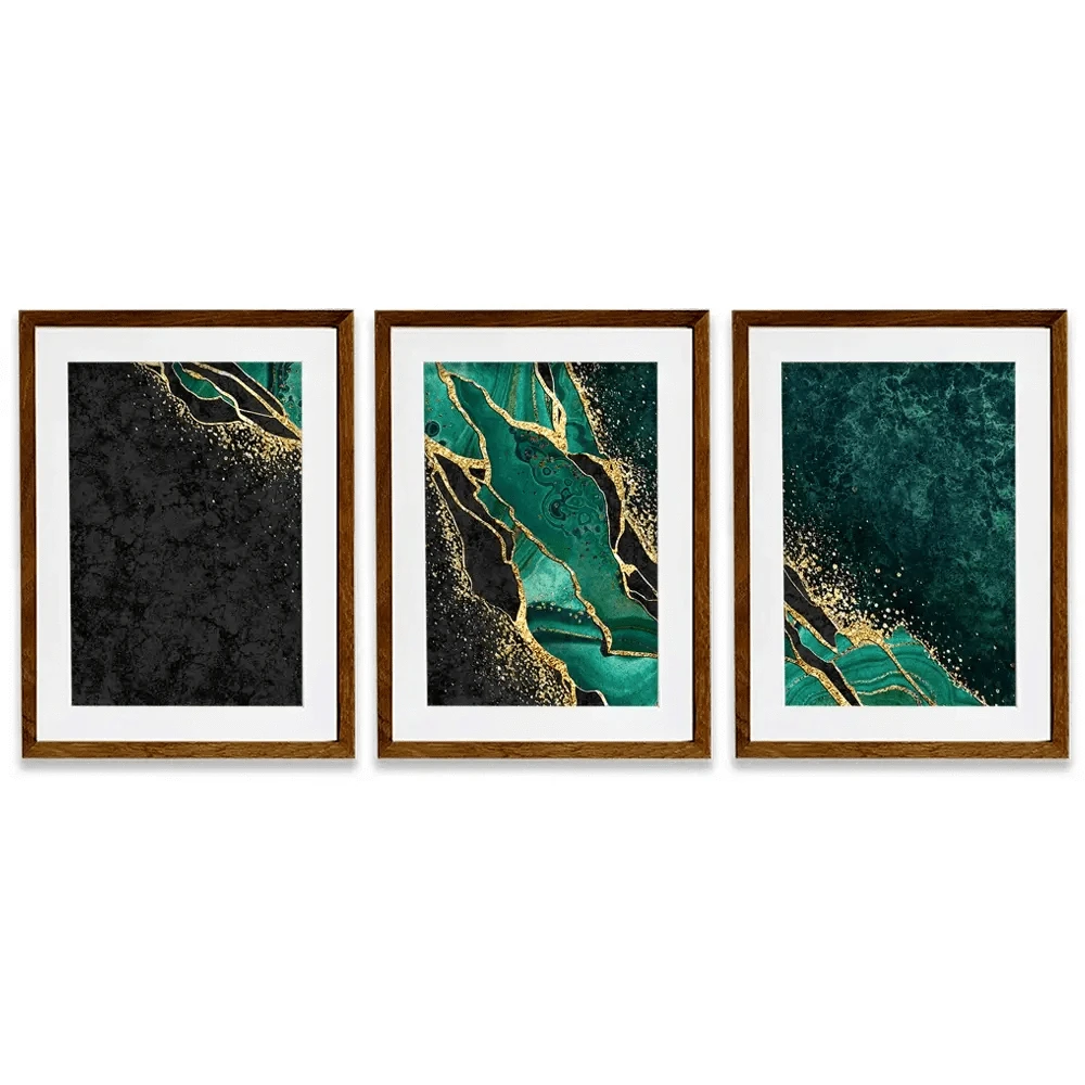 Green Malachite Marble Framed Art Print Trio Green Malachite Marble Framed Art Print Trio wall art product wacomka / Shutterstock