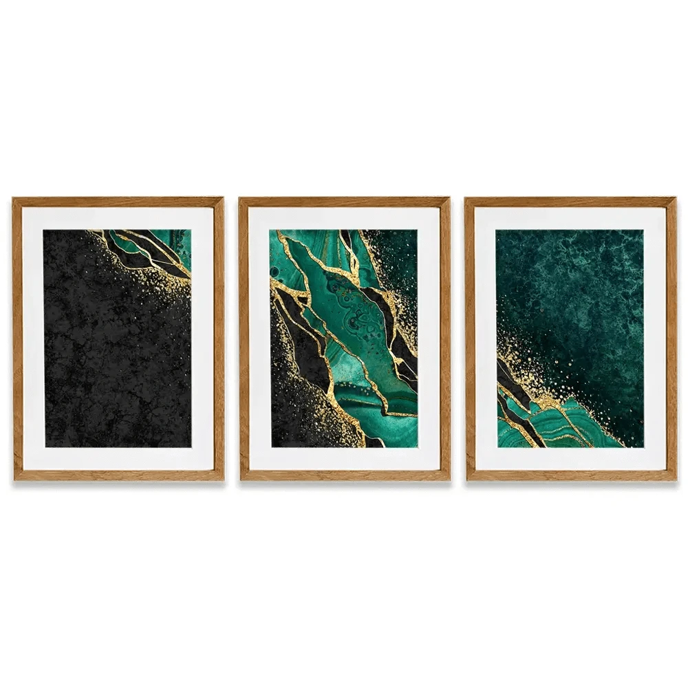 Green Malachite Marble Framed Art Print Trio Green Malachite Marble Framed Art Print Trio wall art product wacomka / Shutterstock