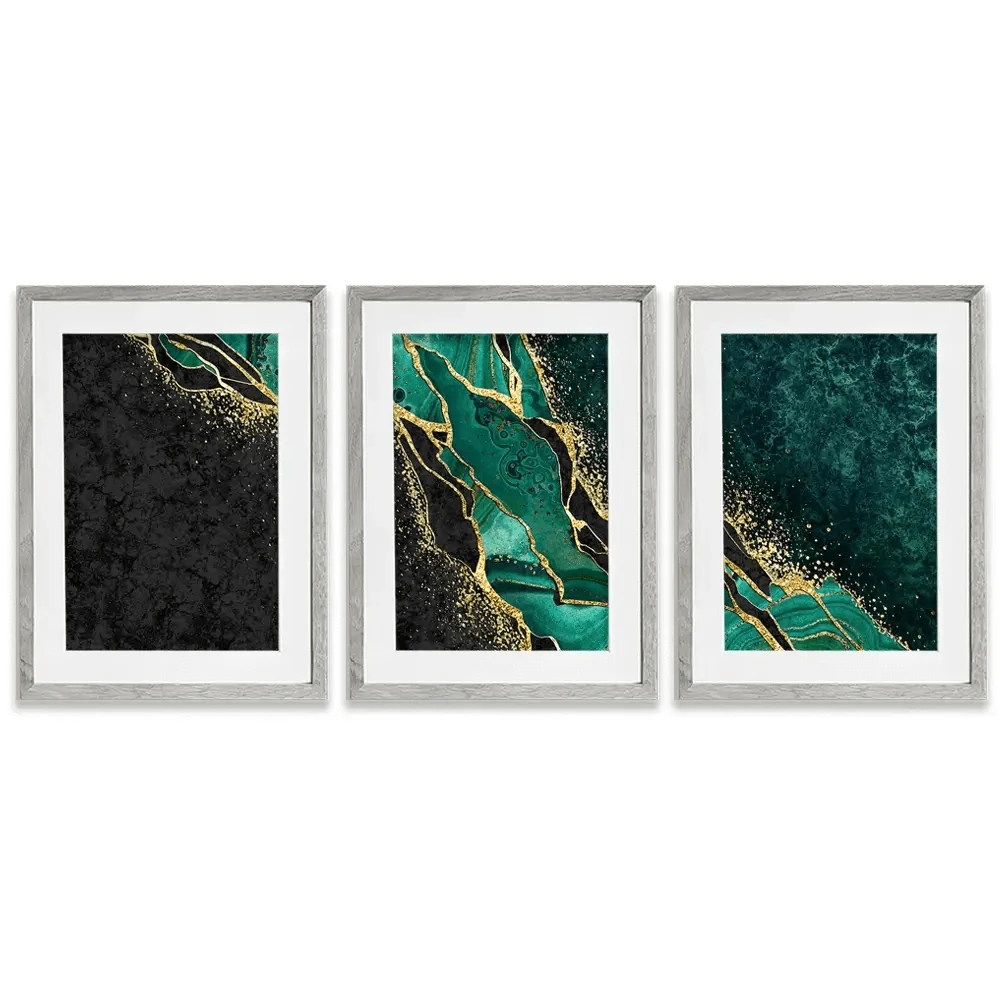 Green Malachite Marble Framed Art Print Trio Green Malachite Marble Framed Art Print Trio wall art product wacomka / Shutterstock
