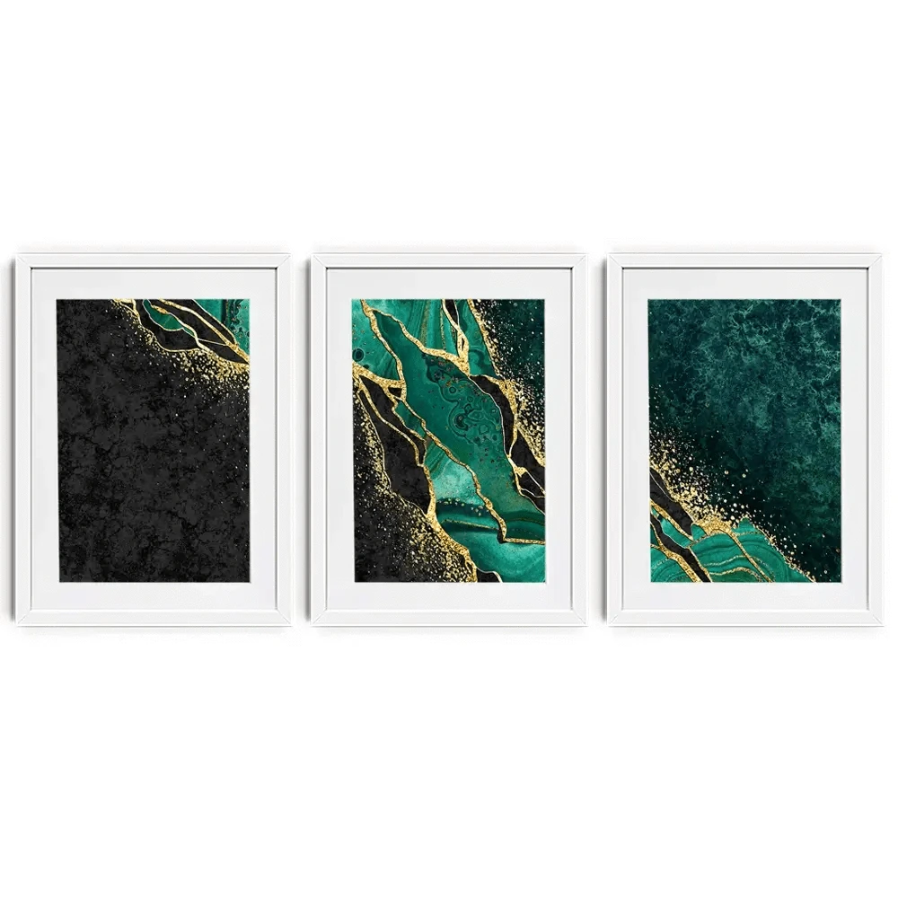 Green Malachite Marble Framed Art Print Trio Green Malachite Marble Framed Art Print Trio wall art product wacomka / Shutterstock