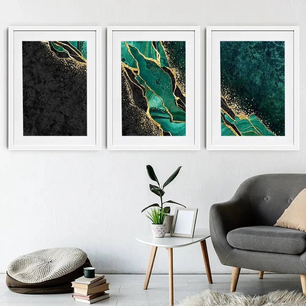 Green Malachite Marble Framed Art Print Trio Green Malachite Marble Framed Art Print Trio wall art product wacomka / Shutterstock
