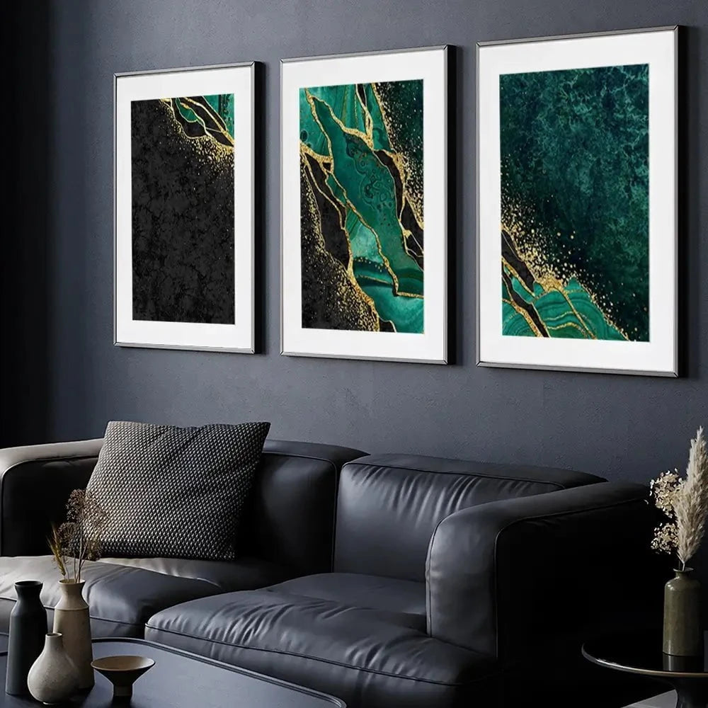 Green Malachite Marble Framed Art Print Trio Green Malachite Marble Framed Art Print Trio wall art product wacomka / Shutterstock