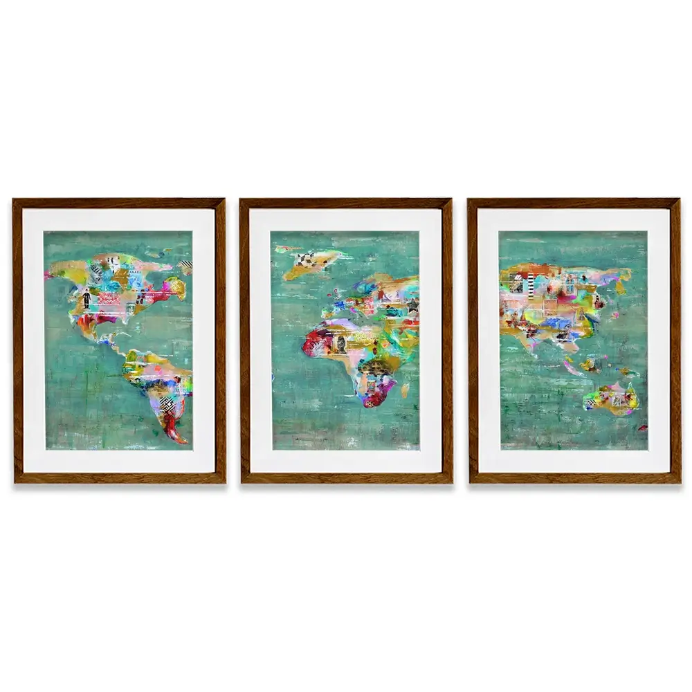 Green Map Of The World Framed Art Print Trio Green Map Of The World Framed Art Print Trio wall art product Studio Paint-Ing