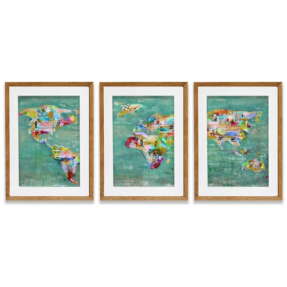 Green Map Of The World Framed Art Print Trio Green Map Of The World Framed Art Print Trio wall art product Studio Paint-Ing