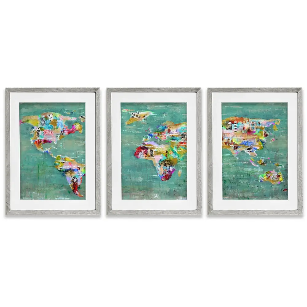 Green Map Of The World Framed Art Print Trio Green Map Of The World Framed Art Print Trio wall art product Studio Paint-Ing
