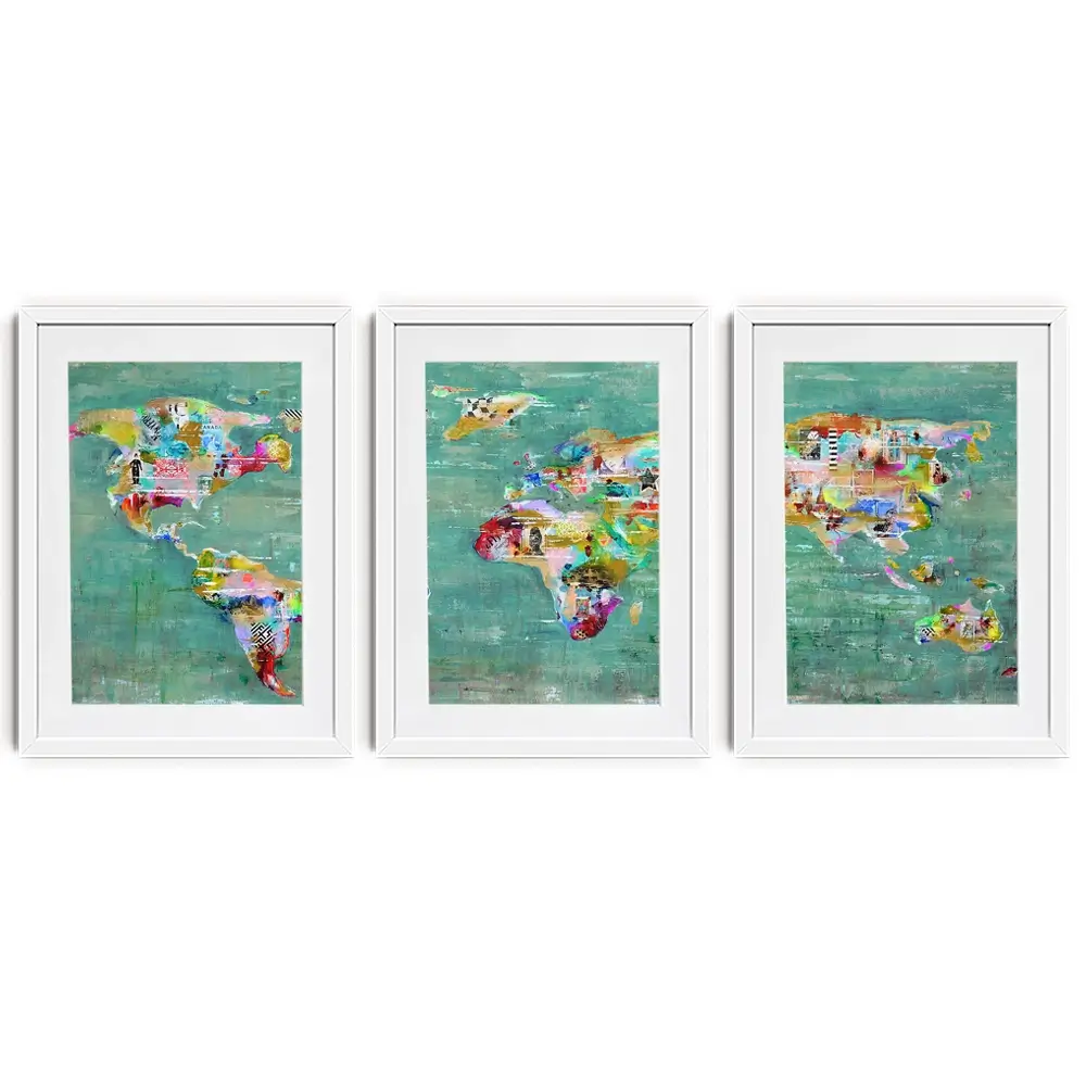 Green Map Of The World Framed Art Print Trio Green Map Of The World Framed Art Print Trio wall art product Studio Paint-Ing